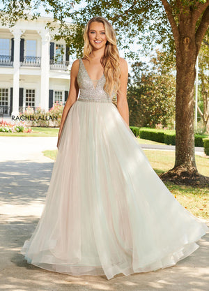 Rachel Allan 7015 prom dress images.  Rachel Allan 7015 is available in these colors: Blush Aqua, Lilac Powder Blue, Mint Sky Blue.