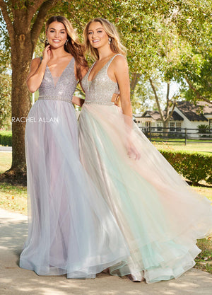 Rachel Allan 7015 prom dress images.  Rachel Allan 7015 is available in these colors: Blush Aqua, Lilac Powder Blue, Mint Sky Blue.