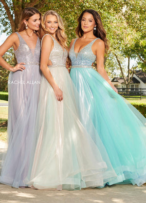 Rachel Allan 7015 prom dress images.  Rachel Allan 7015 is available in these colors: Blush Aqua, Lilac Powder Blue, Mint Sky Blue.