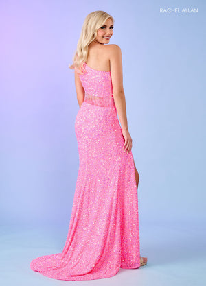 Rachel Allan 70186 prom dress images.  Rachel Allan 70186 is available in these colors: Emerald, Gold, Hot Pink, Lilac, Lime, Peacock, Periwinkle, Red, Tangerine.