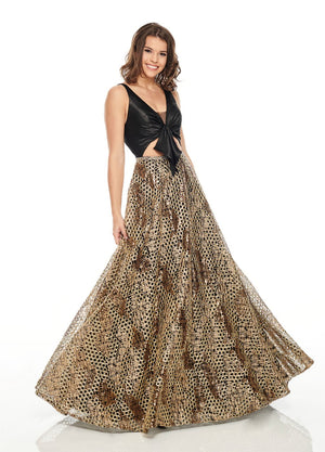 Rachel Allan 7031 prom dress images.  Rachel Allan 7031 is available in these colors: Black Gold, Gold.