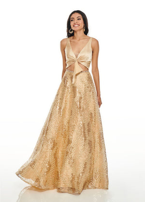 Rachel Allan 7031 prom dress images.  Rachel Allan 7031 is available in these colors: Black Gold, Gold.