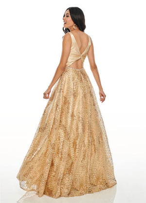 Rachel Allan 7031 prom dress images.  Rachel Allan 7031 is available in these colors: Black Gold, Gold.