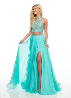 Rachel Allan 7034 prom dress images.  Rachel Allan 7034 is available in these colors: Aqua, Fuchsia, Yellow.