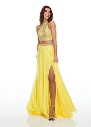 Rachel Allan 7034 prom dress images.  Rachel Allan 7034 is available in these colors: Aqua, Fuchsia, Yellow.