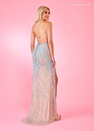 Rachel Allan 70523 prom dress images.  Rachel Allan 70523 is available in these colors: Hot Pink Nude, Light Blue Nude, Lilac Black, Royal Navy.