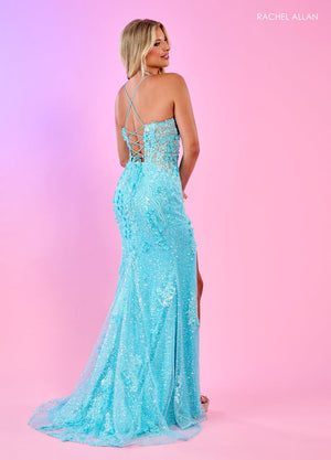 Rachel Allan 70533 prom dress images.  Rachel Allan 70533 is available in these colors: Aqua Blue, Lilac, Pink.