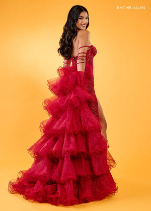 Rachel Allan 70550 prom dress images.  Rachel Allan 70550 is available in these colors: Ocean Blue, Purple, Red.
