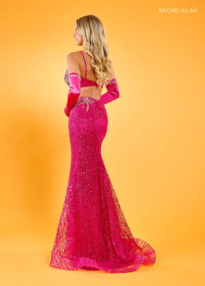 Rachel Allan 70558 prom dress images.  Rachel Allan 70558 is available in these colors: Fuchsia, Jade, Royal.
