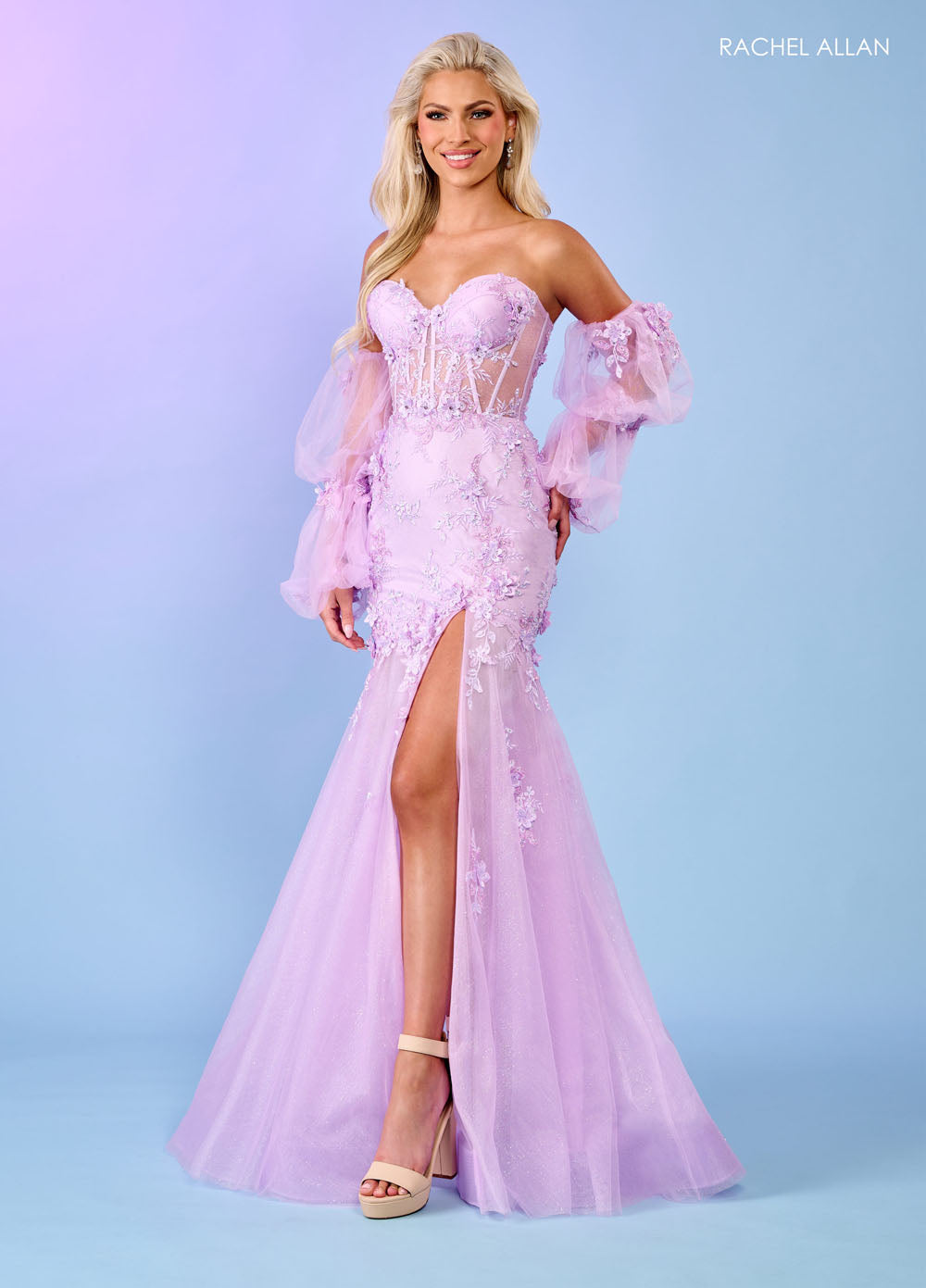 Rachel Allan 70588 prom dress images.  Rachel Allan 70588 is available in these colors: Aqua, Lilac, Pink, Sage.