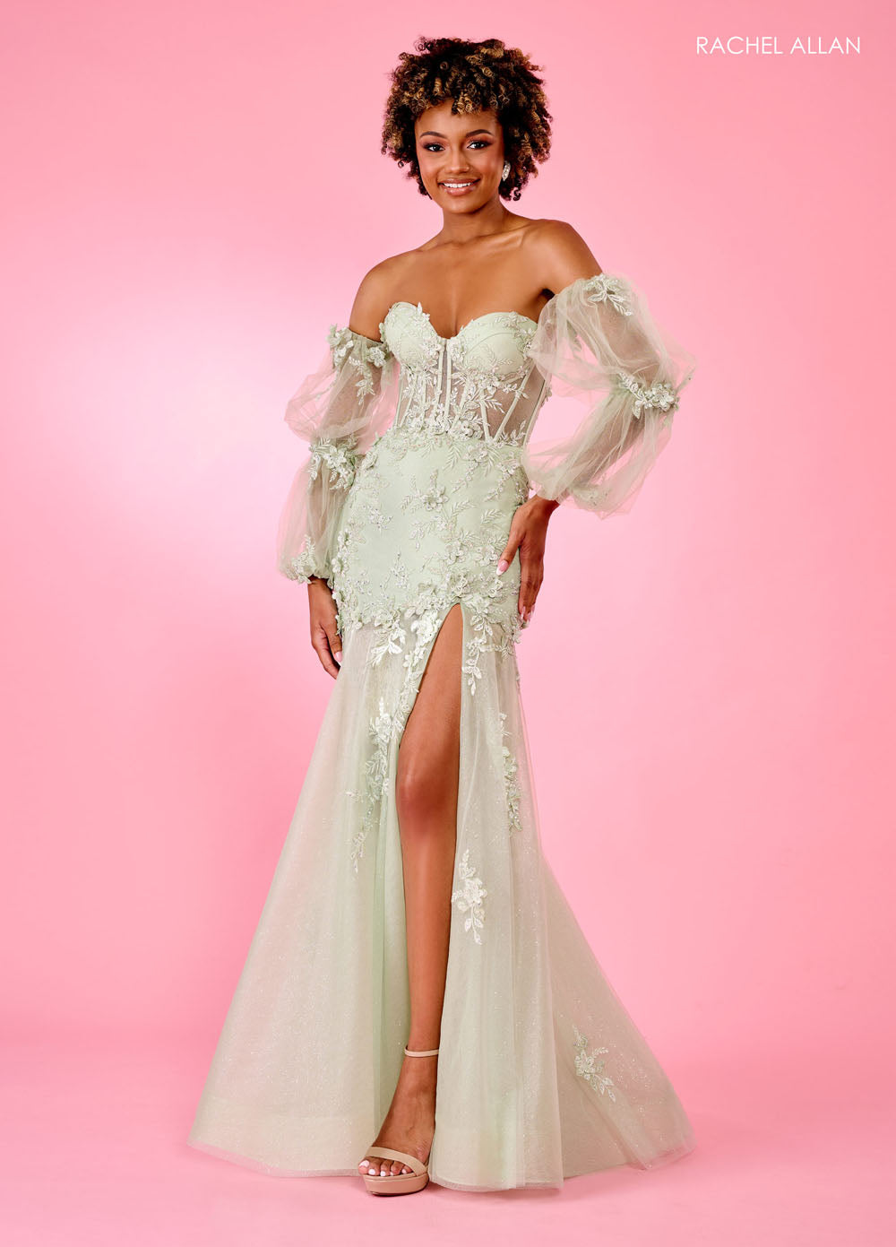 Rachel Allan 70588 prom dress images.  Rachel Allan 70588 is available in these colors: Aqua, Lilac, Pink, Sage.