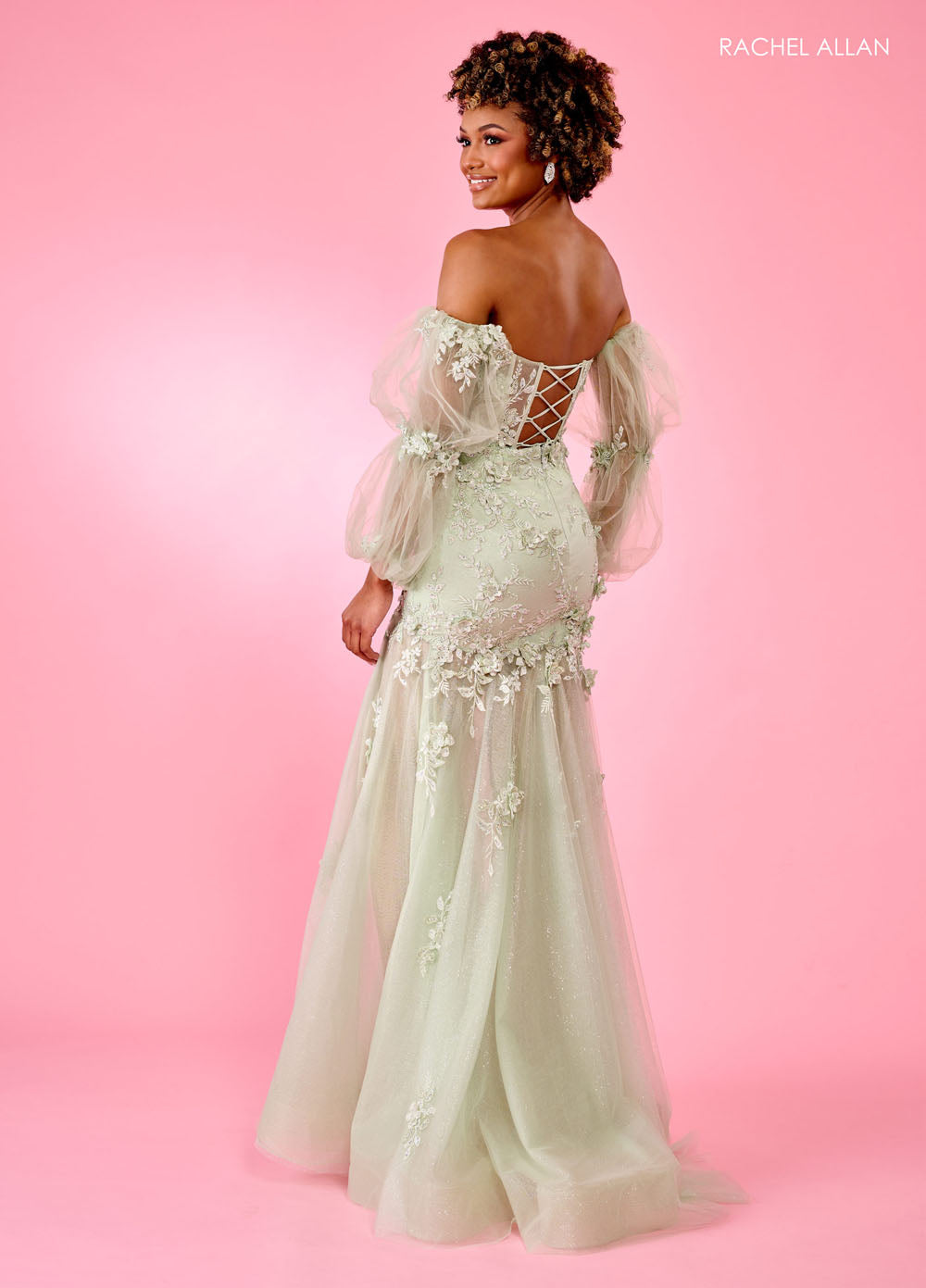 Rachel Allan 70588 prom dress images.  Rachel Allan 70588 is available in these colors: Aqua, Lilac, Pink, Sage.