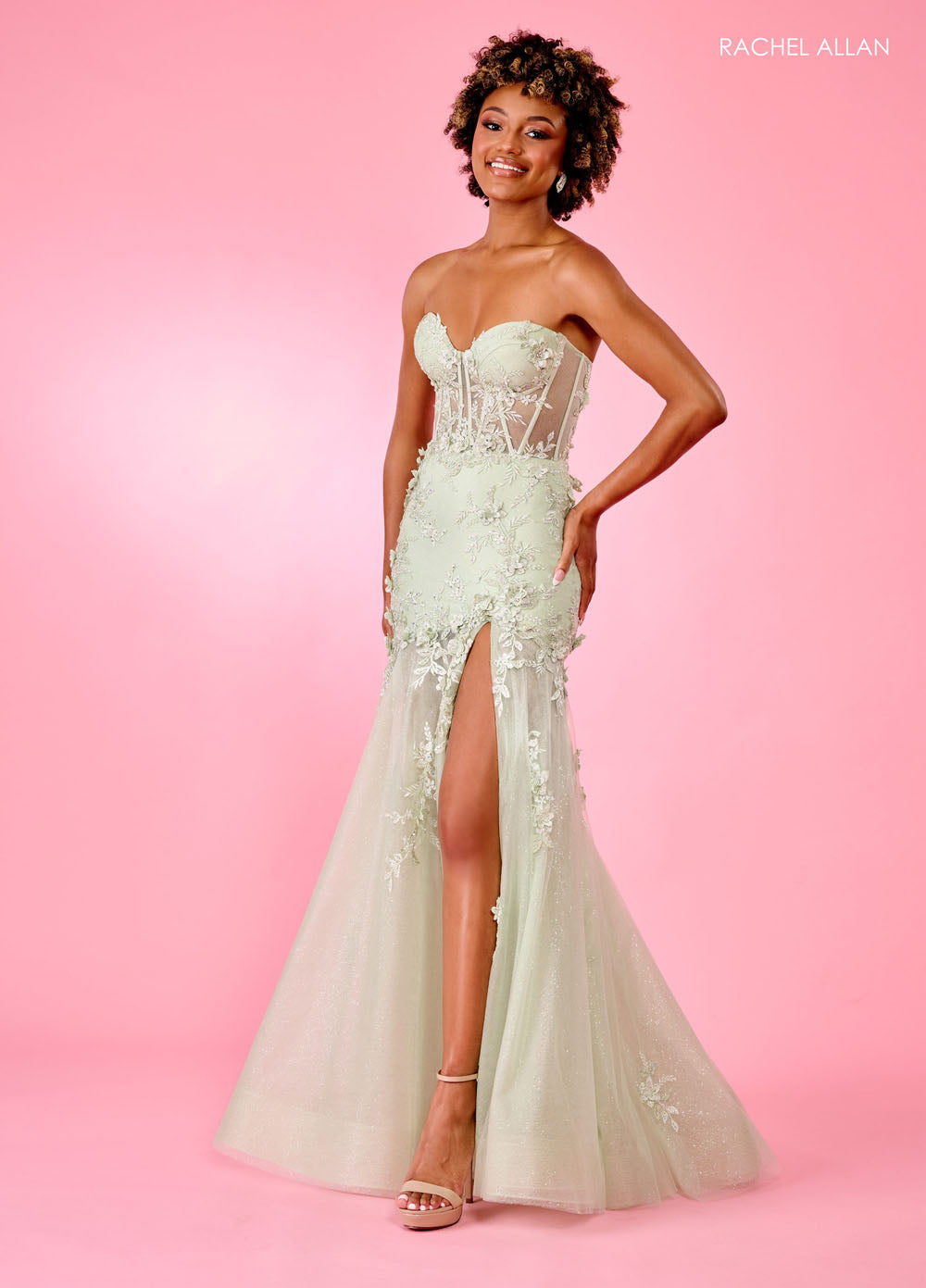 Rachel Allan 70588 prom dress images.  Rachel Allan 70588 is available in these colors: Aqua, Lilac, Pink, Sage.