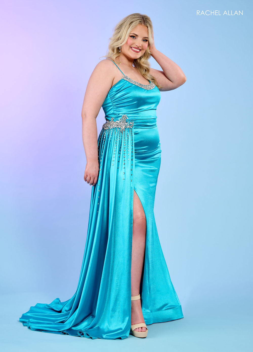 Rachel Allan 70593 prom dress images.  Rachel Allan 70593 is available in these colors: Fuchsia, Sage, Turquoise.