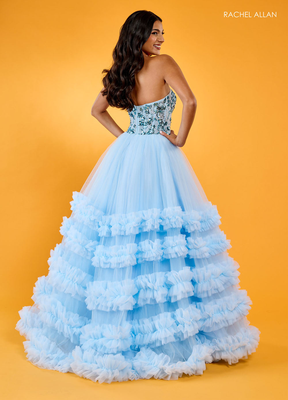 Rachel Allan 70621 prom dress images.  Rachel Allan 70621 is available in these colors: Light Blue, Pink, Red.