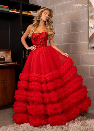 Rachel Allan 70621 prom dress images.  Rachel Allan 70621 is available in these colors: Light Blue, Pink, Red.