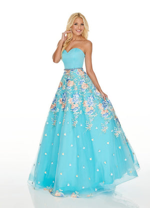 Rachel Allan 7063 prom dress images.  Rachel Allan 7063 is available in these colors: Aqua Multi, Navy Multi, Pink Multi.