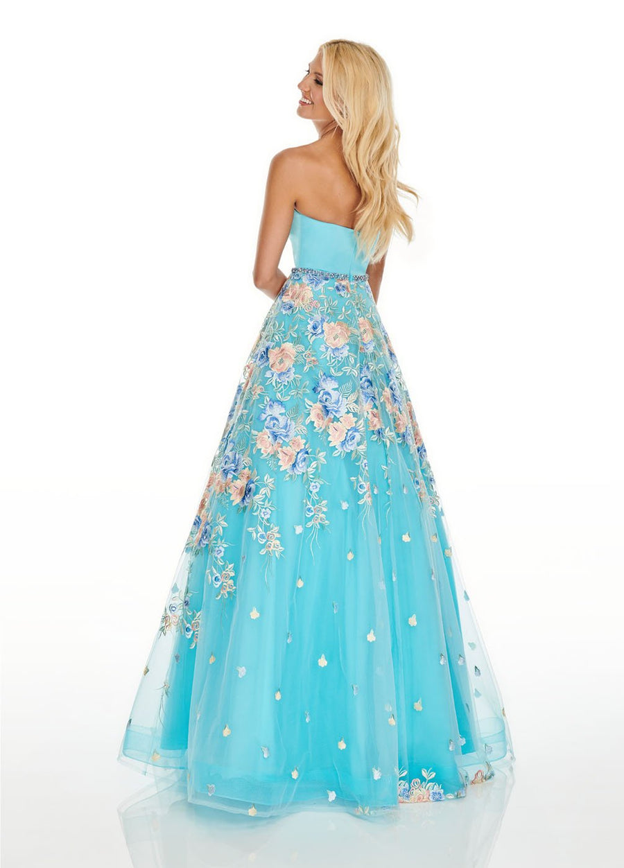 Rachel Allan 7063 prom dress images.  Rachel Allan 7063 is available in these colors: Aqua Multi, Navy Multi, Pink Multi.