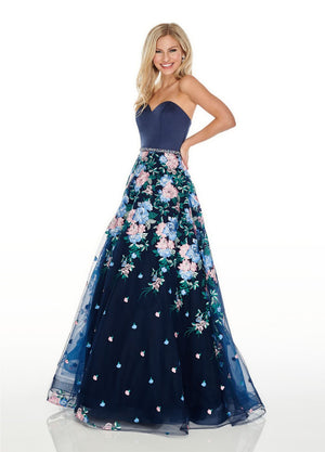 Rachel Allan 7063 prom dress images.  Rachel Allan 7063 is available in these colors: Aqua Multi, Navy Multi, Pink Multi.