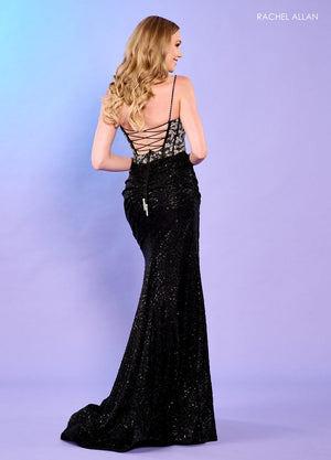 Rachel Allan 70640 prom dress images.  Rachel Allan 70640 is available in these colors: Black, Emerald, Platinum, Red.