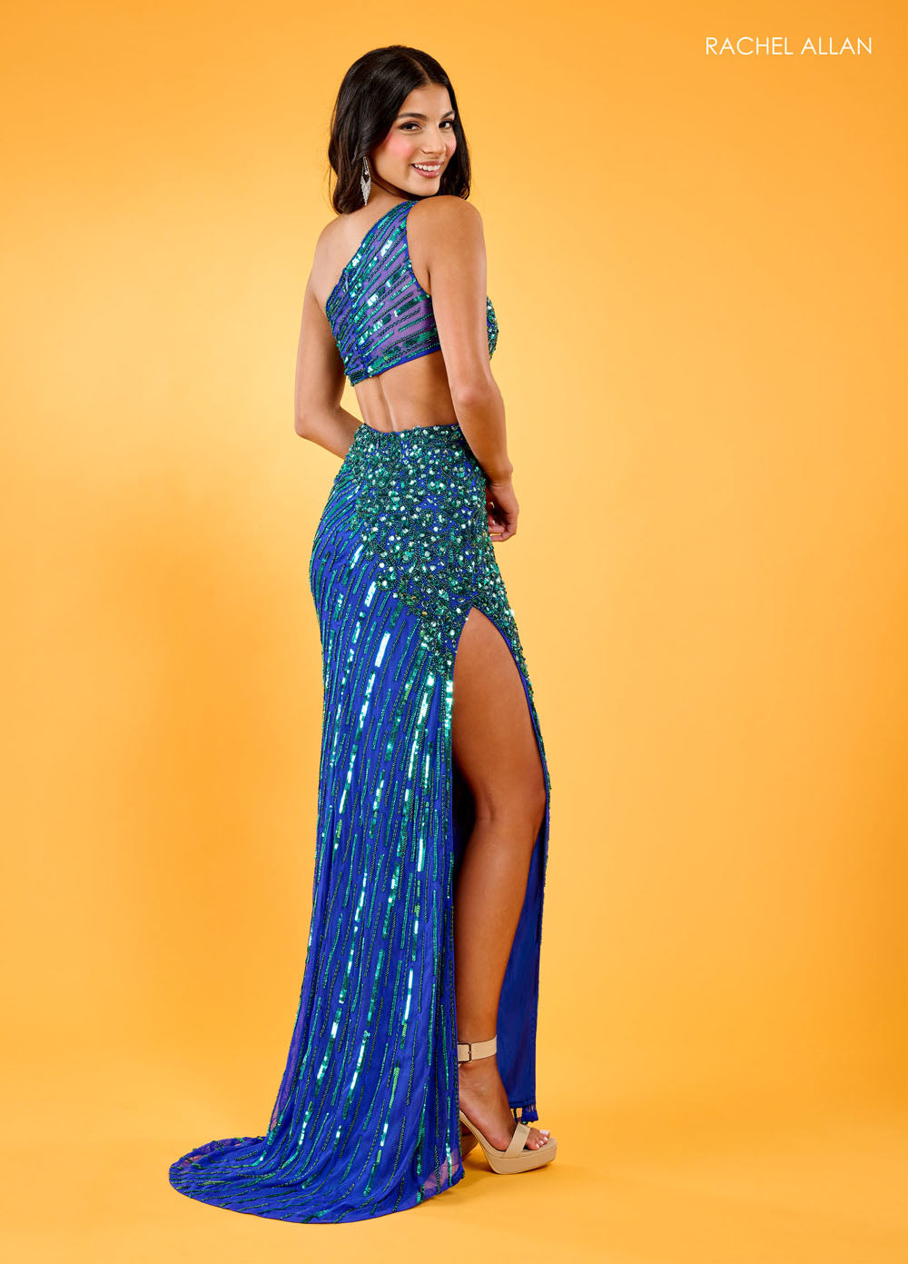 Rachel Allan 70643 prom dress images.  Rachel Allan 70643 is available in these colors: Black Nude, Jade Royal, Periwinkle Nude, Red Nude, White Nude.