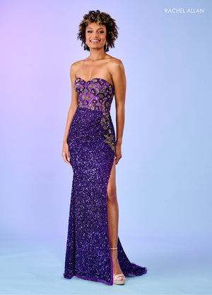 Rachel Allan 70650 prom dress images.  Rachel Allan 70650 is available in these colors: Navy Rose Gold, Purple Gold, Red Silver.