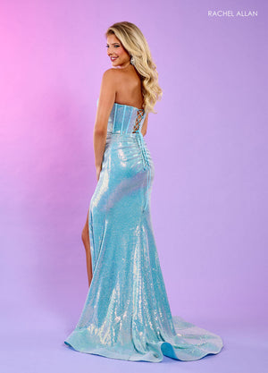 Rachel Allan 70659 prom dress images.  Rachel Allan 70659 is available in these colors: Champagne, Light Blue, Lilac.