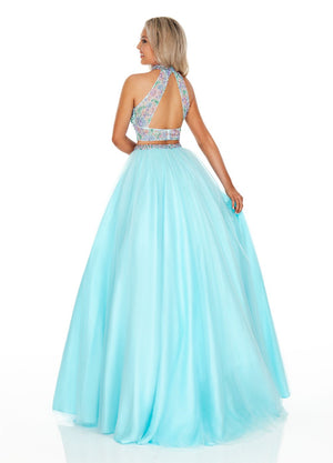 Rachel Allan 7066 prom dress images.  Rachel Allan 7066 is available in these colors: Aqua Blue Multi, Navy Multi, Nude Multi.