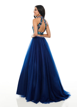 Rachel Allan 7066 prom dress images.  Rachel Allan 7066 is available in these colors: Aqua Blue Multi, Navy Multi, Nude Multi.