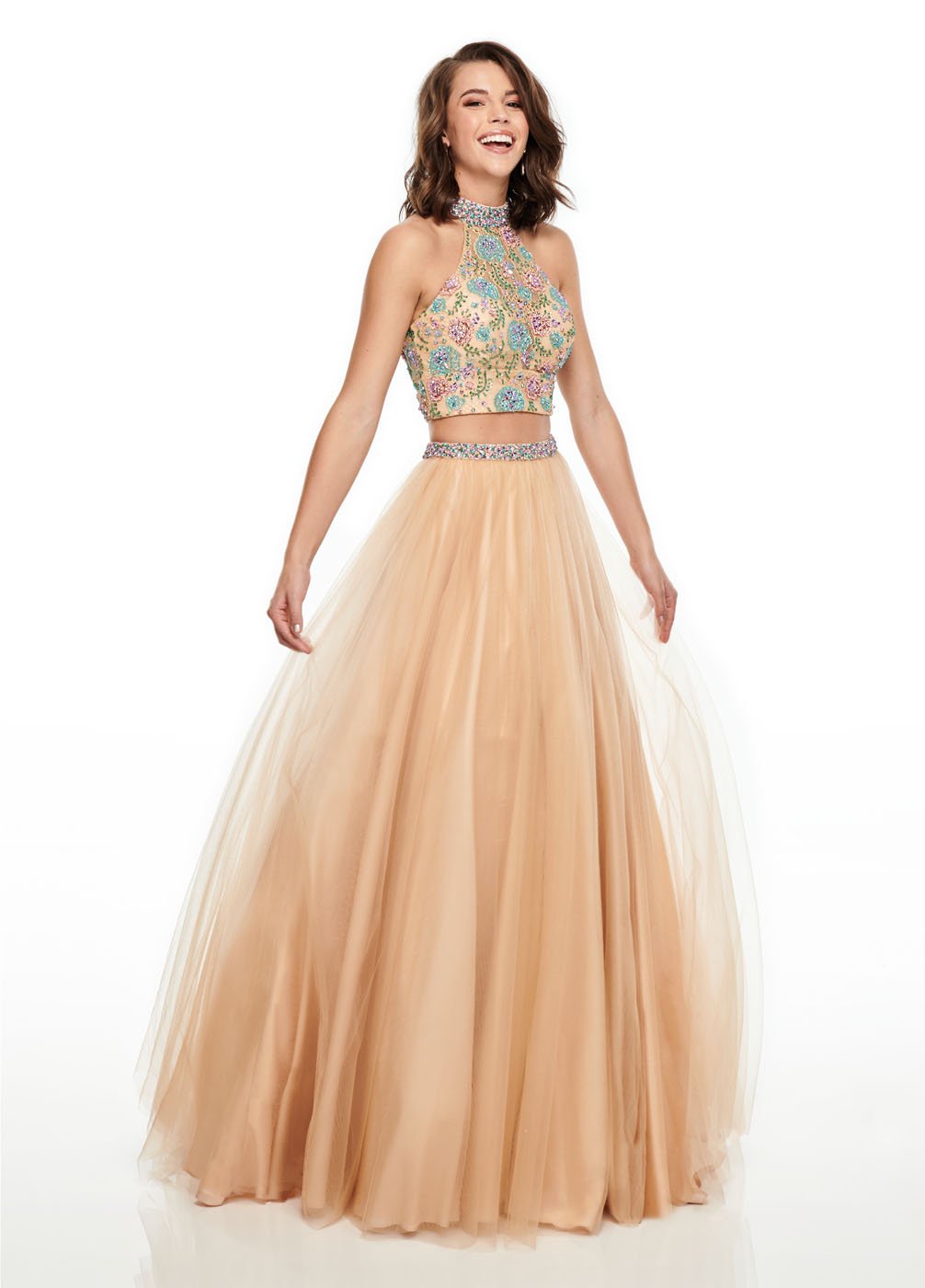Rachel Allan 7066 prom dress images.  Rachel Allan 7066 is available in these colors: Aqua Blue Multi, Navy Multi, Nude Multi.
