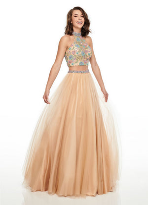 Rachel Allan 7066 prom dress images.  Rachel Allan 7066 is available in these colors: Aqua Blue Multi, Navy Multi, Nude Multi.