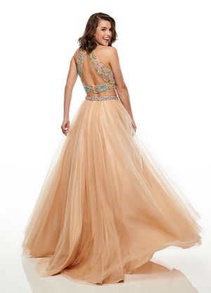 Rachel Allan 7066 prom dress images.  Rachel Allan 7066 is available in these colors: Aqua Blue Multi, Navy Multi, Nude Multi.