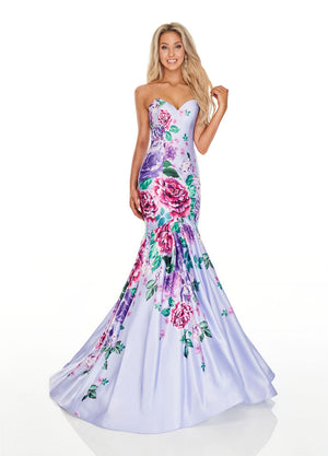 Rachel Allan 7073 prom dress images.  Rachel Allan 7073 is available in these colors: Lilac Multi, White Multi.