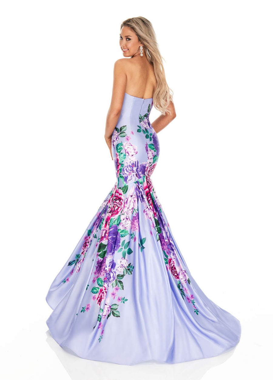 Rachel Allan 7073 prom dress images.  Rachel Allan 7073 is available in these colors: Lilac Multi, White Multi.