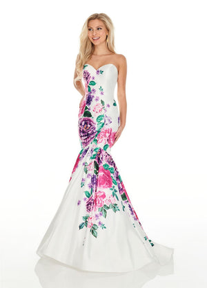 Rachel Allan 7073 prom dress images.  Rachel Allan 7073 is available in these colors: Lilac Multi, White Multi.