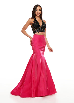 Rachel Allan 7151 prom dress images.  Rachel Allan 7151 is available in these colors: Black Fuchsia, Black White, Red.