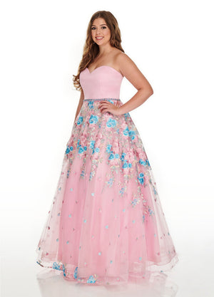 Rachel Allan 7219 prom dress images.  Rachel Allan 7219 is available in these colors: Aqua Multi, Navy Multi, Pink Multi.