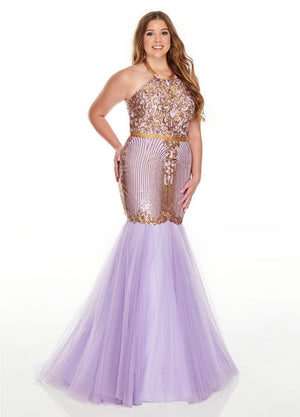 Rachel Allan 7240 prom dress images.  Rachel Allan 7240 is available in these colors: Lilac Gold, Silver Gold.