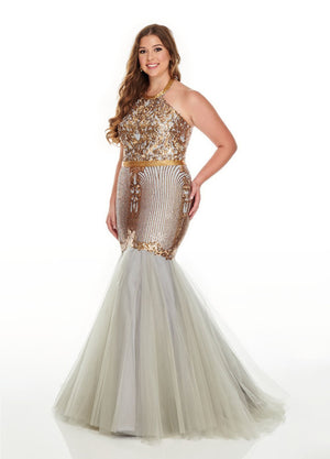 Rachel Allan 7240 prom dress images.  Rachel Allan 7240 is available in these colors: Lilac Gold, Silver Gold.