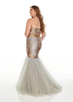 Rachel Allan 7240 prom dress images.  Rachel Allan 7240 is available in these colors: Lilac Gold, Silver Gold.