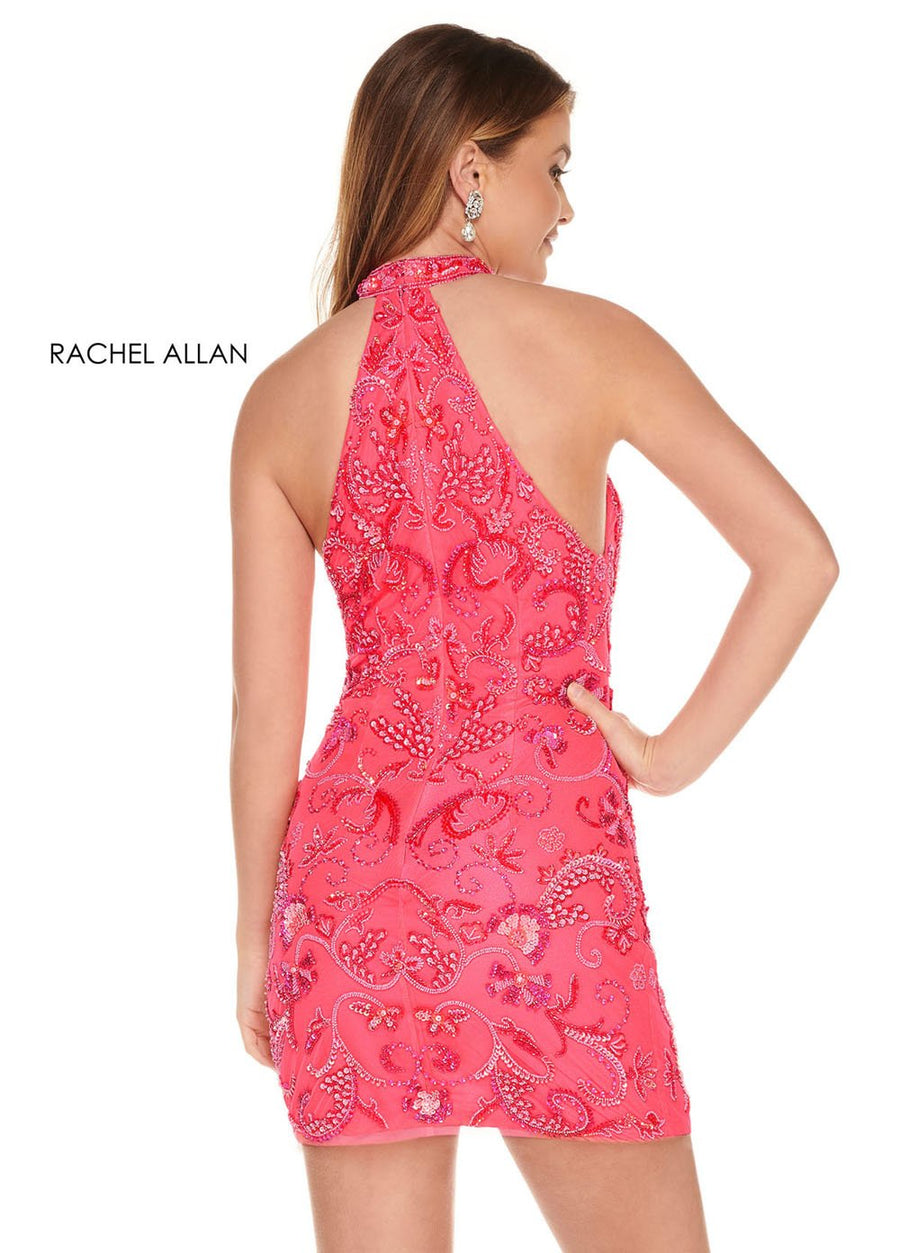Rachel Allan 40022 prom dress images.  Rachel Allan 40022 is available in these colors: Neon Pink Coral, Neon Green, Neon Orange, Neon Yellow.
