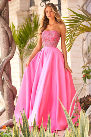 Sherri Hill 54269 prom dress images. Sherri Hill 54269 is available in these colors: Black Gold, Pink, Light Blue Multi, Ivory, Periwinkle, Blush.