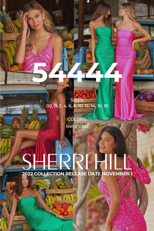 Sherri Hill 54444 prom dress images.  Sherri Hill 54444 is available in these colors: Ivory, Gold .