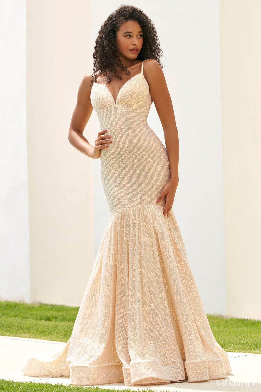 cream dress prom Long with Embroidered Flowers PromGirl This gown features a timeless strapless style and a delicate mesh outer with long sleeves High Slit Ivory Satin Simple