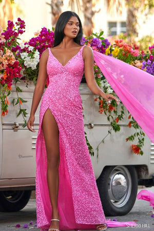 Sherri Hill 54882 prom dress images.  Sherri Hill 54882 is available in these colors: Dreamcicle, Black, Ivory, Light Blue, Candy Pink, Emerald, Neon Green, Red.