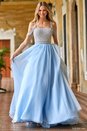 Sherri Hill 54976 prom dress images.  Sherri Hill 54976 is available in these colors: Yellow, Candy Pink, Light Blue, Ivory.