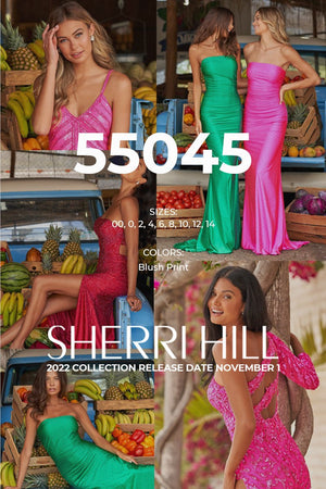 Sherri Hill 55045 prom dress images.  Sherri Hill 55045 is available in these colors: Blush Print.