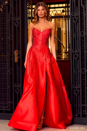 Sherri Hill 55115 prom dress images.  Sherri Hill 55115 is available in these colors: Red, Emerald, Black, Navy, Magenta, Royal.