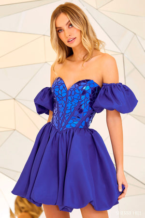 Sherri Hill 55220 prom dress images.  Sherri Hill 55220 is available in these colors: Peacock, Periwinkle, Red, Black, Royal.
