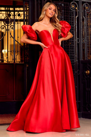 Sherri Hill 55253 prom dress images.  Sherri Hill 55253 is available in these colors: Red, Ivory, Black, Emerald, Fuchsia.